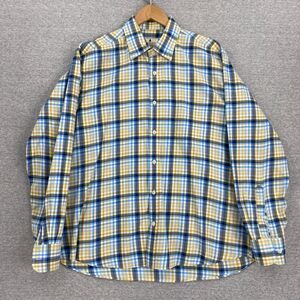 Southern Pines Shirt Mens Large Blue Yellow Button Up Long Sleeve Collar Cotton